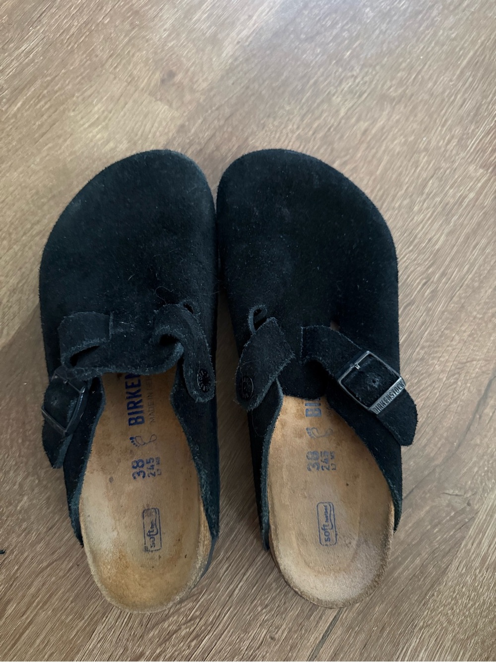 Birkenstock Black Suede Slip-On Clogs with Buckle